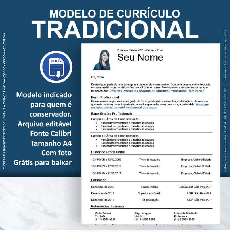 Modelo Tradicional - Modelo de Currículo Grátis